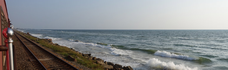 The train to Galle runs all along the sea