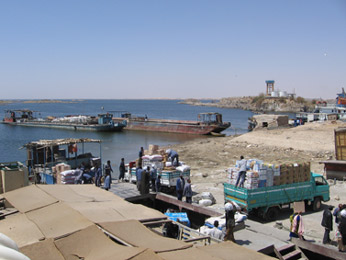 Nile steamer loading at Aswan