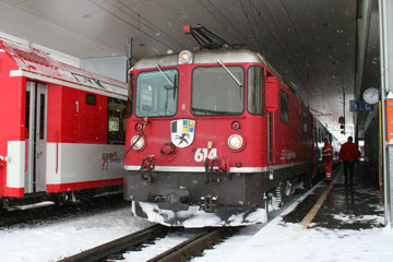 The locomotive is changed at Disentis...