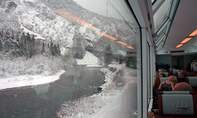 Glacier Express running through the Rhine Gorge...