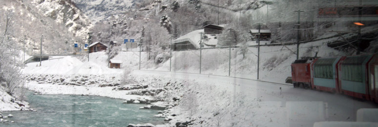 The Glacier Express in the Mattertal valley...