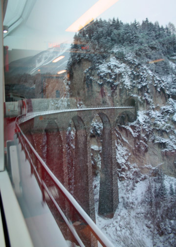 Landwasser Viaduct, with a St Moritz to Chur local train crossing