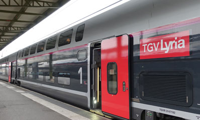 A TGV-Lyria train from Paris to Switzerland