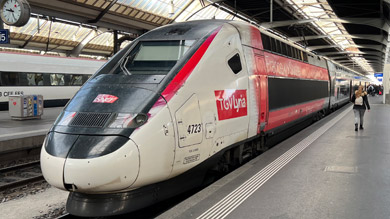 A TGV Lyria train from  Paris to Switzerland, at Paris Gare de Lyon