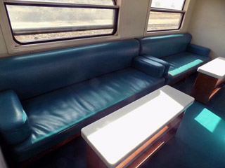 Sofas in the bar-restaurant car on the Tazara train