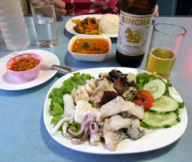 Food in the restaurant car on a Thai train