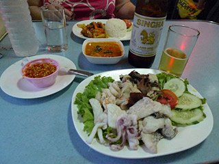 Food in the restaurant car on a Thai train