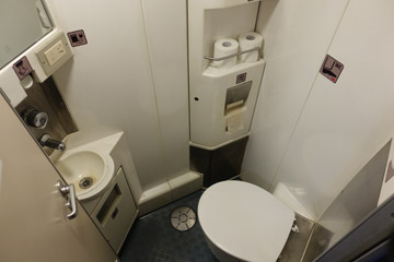 Sleeping-car toilet - one of two at the end of the corridor