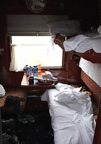 Corridor in a first class deluxe 2-berth car on train 4 to Beijing