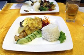 A typical meal in a Mongolian dining-car