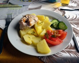 Typical meal in a Russian dining-car