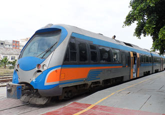 A Tunisian Railways air-conditioned express railcar, seen at Sousse