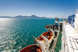 The ferry from Marseille arrives in the Bay of Tunis