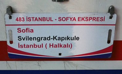 Destination board of the Sofia to Istanbul train