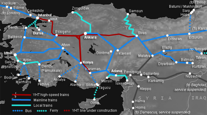 Interactive map of train routes in Turkey