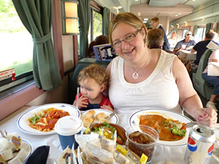 Dinner in the diner on the train to Chicago, en route from New York to San Francisco by train