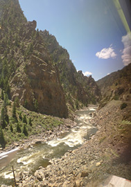 Scenery in the Colorado canyons seen from the California Zephyr