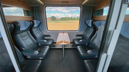 1st class 6-seat compartment on a Berlin to Amsterdam train