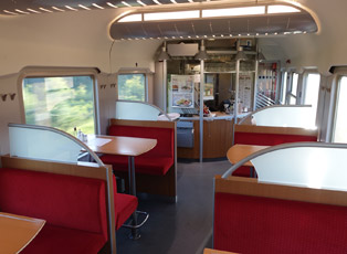 Inside the Amsterdam to Berlin bistro car