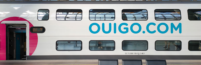 Side view, Ouigo train from Madrid to Barcelona