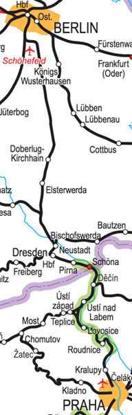 Berlin to Prague train route map