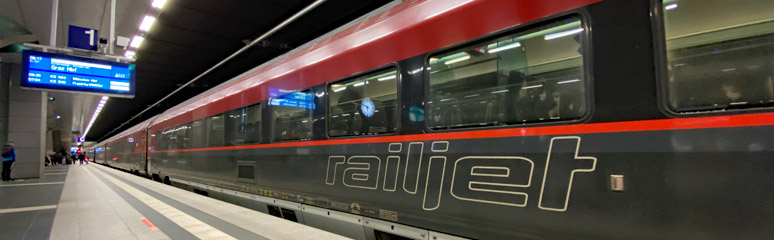 A railjet train about to leave Berlin to Vienna