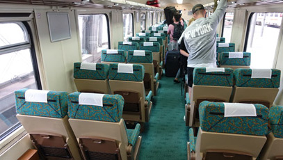 2nd class open plan seating on the Berlin to Warsaw train