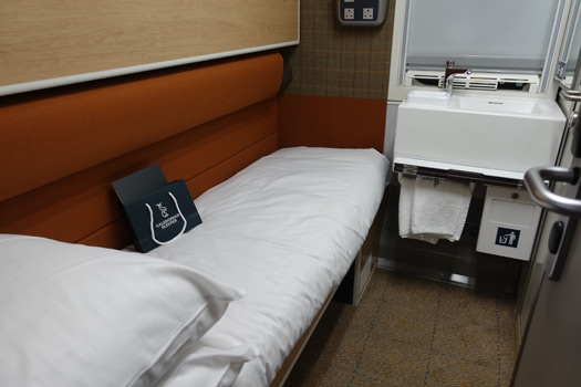 Caledonian Sleeper Club room, set up as single berth