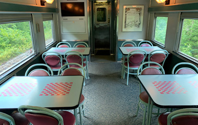 A skyline coffee shop on the Canadian train