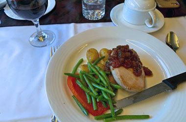 Another main course at dinner on the 'Canadian' train