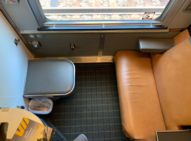A single-bed roomette on the train from Toronto to Vancouver