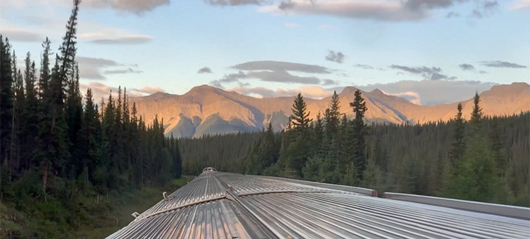 View from the dome as the train approaches the Rockies