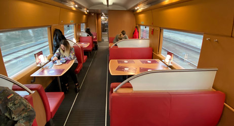 Restaurant car on the Nuremberg-Frankfurt ICE3 train