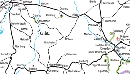 Map of train routes to Colditz