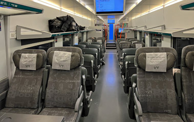 Seats on the  Norwegian train from Gothenburg to Oslo