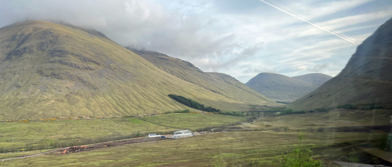 The sleeper to Fort William about to go around the horseshoe curve