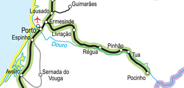 Map of train route along the Douro Valley