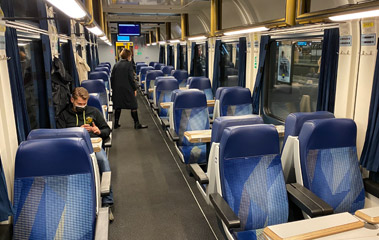 1st classopen-plan seats on the EuroCity train Hungaria Berlin-Budapest