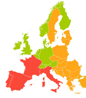 Map showing where Eurail pass reservations are required