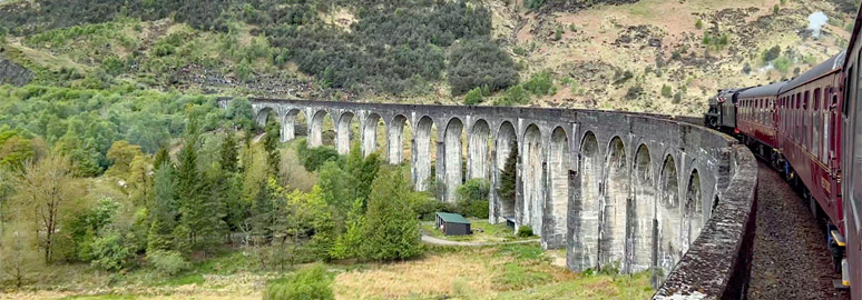 The Jacobite train crossing the Glenfinnan 'Harry Potter' Viaduct