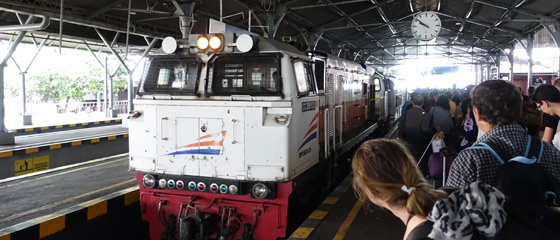 Train to Surabaya arrives at Yogyakarta station