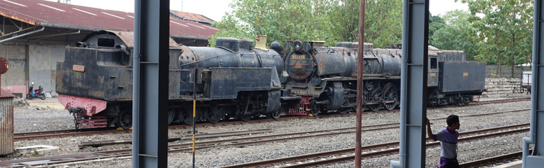 Steam locomotives at Purwosari station