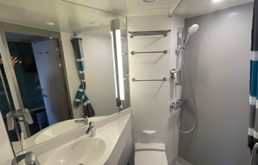 En suite toilet & shower on the Stena Embla, Liverpool-Belfast ferry