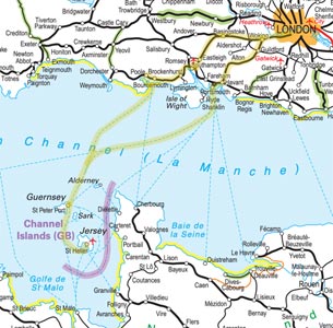 London to the Channel Islands train & ferry route map