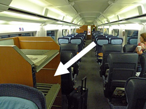 Luggage rack inside the seating area on a German ICE