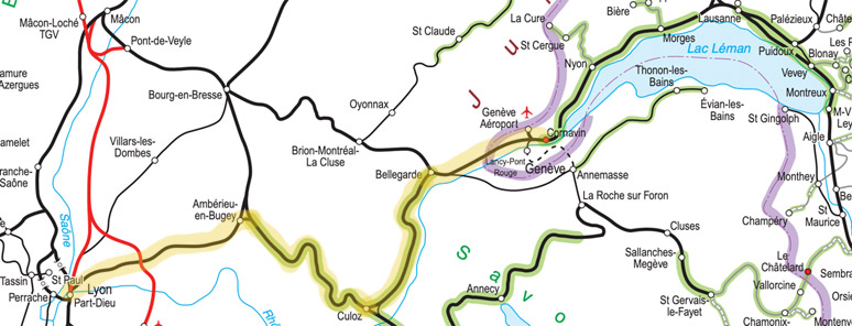 Lyon to Geneva train rioute map