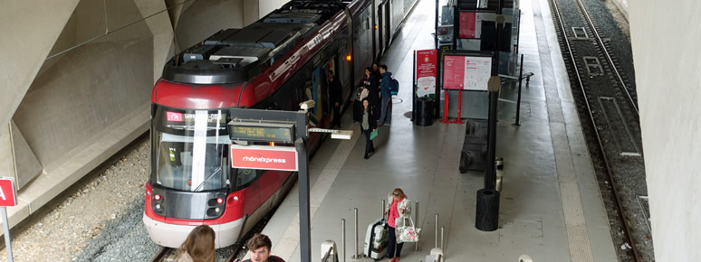 Tthe Rhone Express tram station at Lyon St Exupery