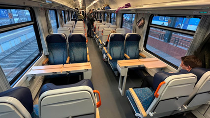 2nd class open saloon seats on a Munich to Prague train