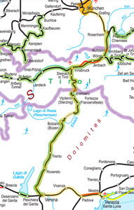 Munich to Venice train route map