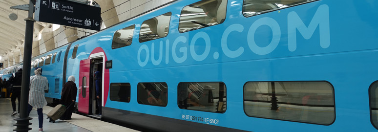 A Ouigo train at Lyon St Exupery bound for Paris